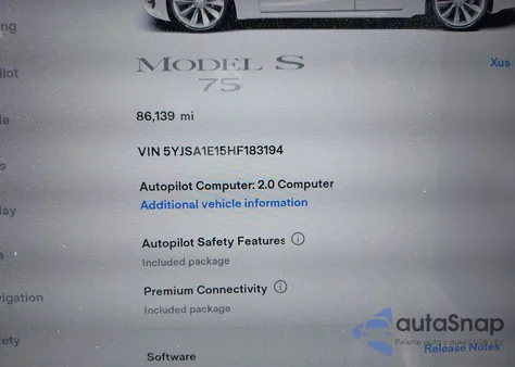 2017 Tesla Model S 60/75 z USA, uszkodzony, nr VIN 5YJSA1E15HF183194